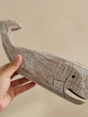 The Ocean’s Whisper: Hand-Carved Vintage Wooden Whale Sculpture - Elegant Seaside Decor for Bookshelves & TV Cabinets