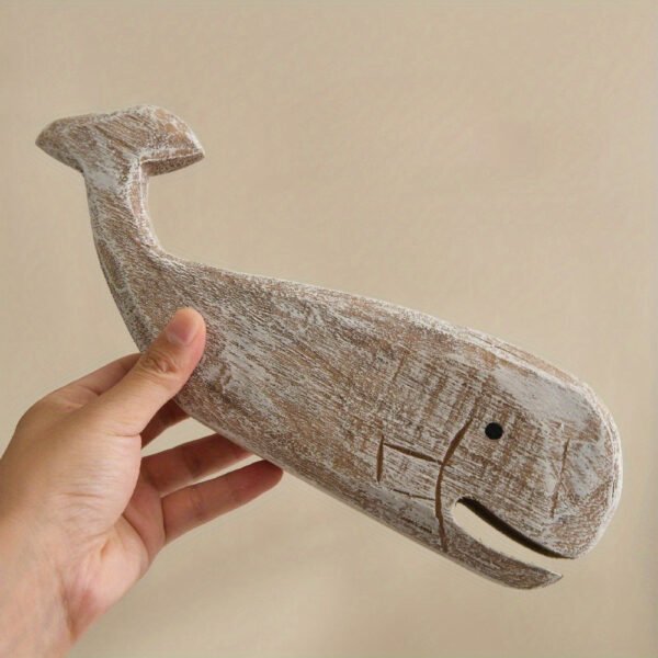The Ocean’s Whisper: Hand-Carved Vintage Wooden Whale Sculpture - Elegant Seaside Decor for Bookshelves & TV Cabinets