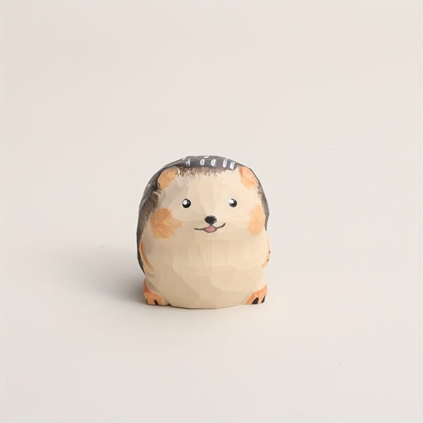 The Round Hedgehog: Hand-Carved Wooden Figurine - Artisan Animal Sculpture for Monitor & Desk Decor