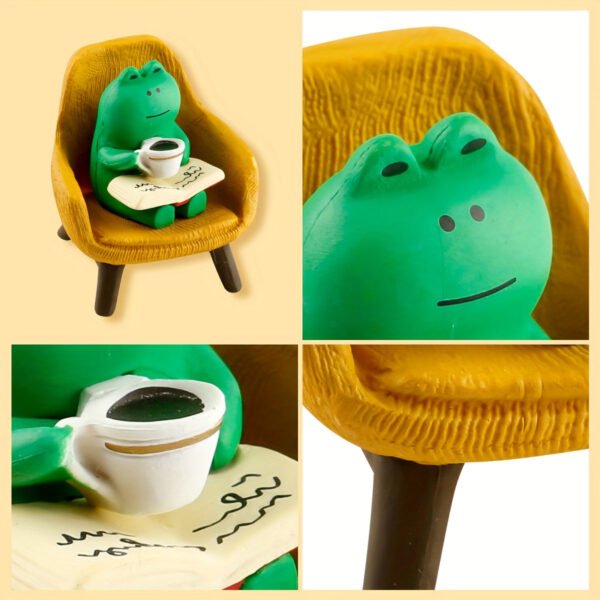 Charming Coffee-Sipping Frog Sculptures - Whimsical Desktop Decor for Book & Coffee Lovers