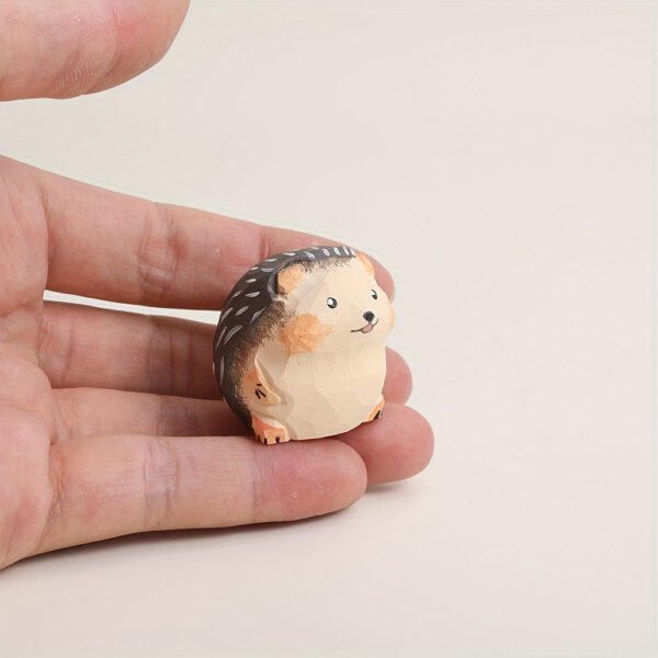 The Round Hedgehog: Hand-Carved Wooden Figurine - Artisan Animal Sculpture for Monitor & Desk Decor