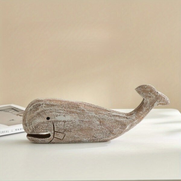 The Ocean’s Whisper: Hand-Carved Vintage Wooden Whale Sculpture - Elegant Seaside Decor for Bookshelves & TV Cabinets