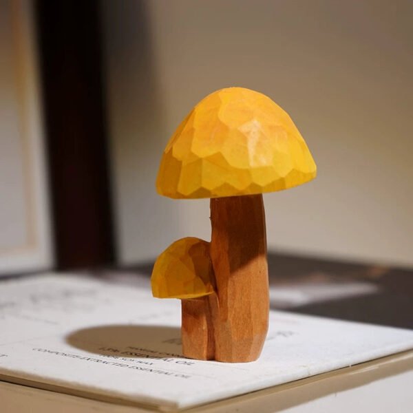 The Enchanted Fungi: Hand-Carved Wooden Mushroom Duo - Whimsical Forest Art for Creative Desks