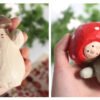 The Mushroom Wanderer - Artisan Hand-Carved Wooden Figurine with Red Balloon, Whimsical Fairytale Decor & Gift Box