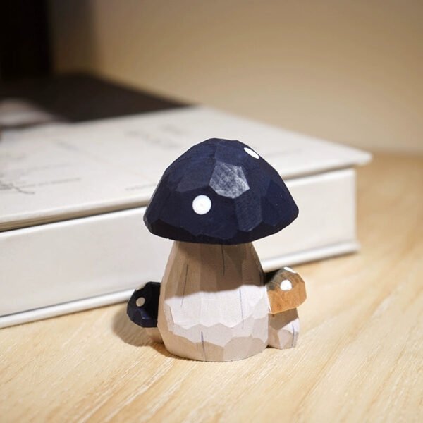 The Enchanted Fungi: Hand-Carved Wooden Mushroom Duo - Whimsical Forest Art for Creative Desks