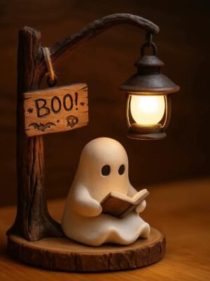 The Studious Spirit: "Reading Ghost" Night Light – Cute Halloween Desktop Decor
