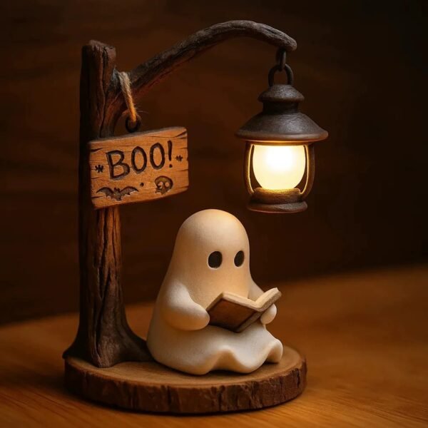 The Studious Spirit: "Reading Ghost" Night Light – Cute Halloween Desktop Decor