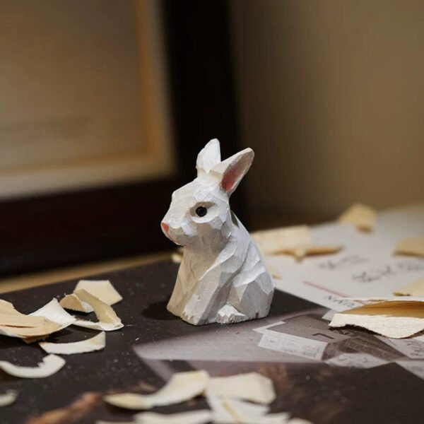 The Woodland Bunny & Carrot Duo: Hand-Carved Wooden Rabbit Figurine - Creative Desktop Companion & Easter Gift