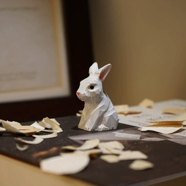 The Woodland Bunny & Carrot Duo: Hand-Carved Wooden Rabbit Figurine - Creative Desktop Companion & Easter Gift
