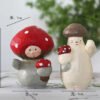 The Mushroom Wanderer - Artisan Hand-Carved Wooden Figurine with Red Balloon, Whimsical Fairytale Decor & Gift Box
