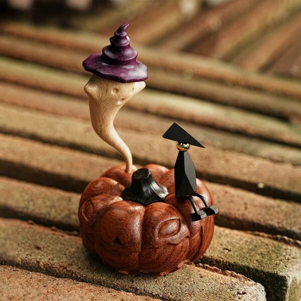 The Traveler’s Dream: Hand-Carved Pumpkin & Ghost Fantasy Sculpture - High-End Solid Wood Desktop Art