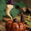 The Traveler’s Dream: Hand-Carved Pumpkin & Ghost Fantasy Sculpture - High-End Solid Wood Desktop Art