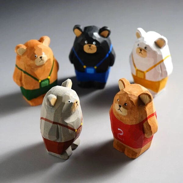 Sporty Bear Squad - Hand-Carved Wooden Athletes for Vibrant Desk & Car Decor
