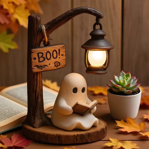 The Studious Spirit: "Reading Ghost" Night Light – Cute Halloween Desktop Decor
