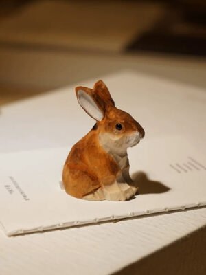 The Woodland Bunny & Carrot Duo: Hand-Carved Wooden Rabbit Figurine - Creative Desktop Companion & Easter Gift