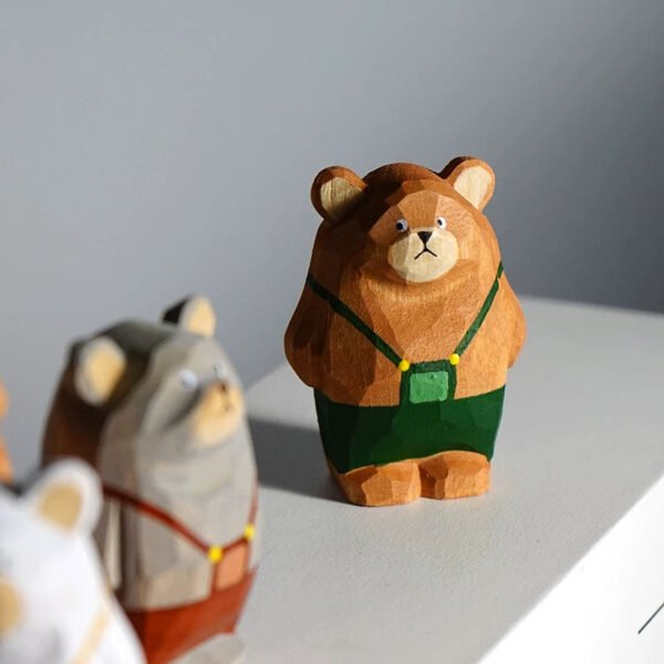 Sporty Bear Squad - Hand-Carved Wooden Athletes for Vibrant Desk & Car Decor