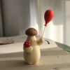 The Mushroom Wanderer - Artisan Hand-Carved Wooden Figurine with Red Balloon, Whimsical Fairytale Decor & Gift Box