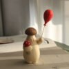 The Mushroom Wanderer - Artisan Hand-Carved Wooden Figurine with Red Balloon, Whimsical Fairytale Decor & Gift Box