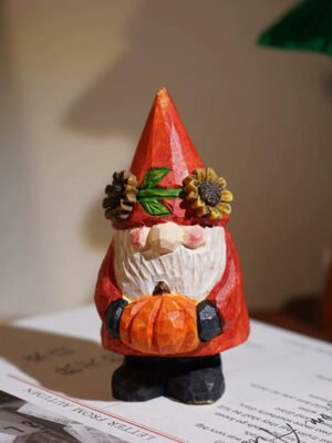 The Harvest Gnomes: Hand-Carved Wooden Forest Spirits – Red hat goblin