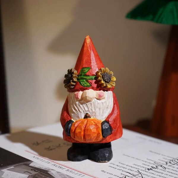 The Harvest Gnomes: Hand-Carved Wooden Forest Spirits – Red hat goblin