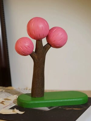 The Whimsical Forest: Hand-Carved Miniature Wooden Trees – Cherry Blossom Tree (Pink)