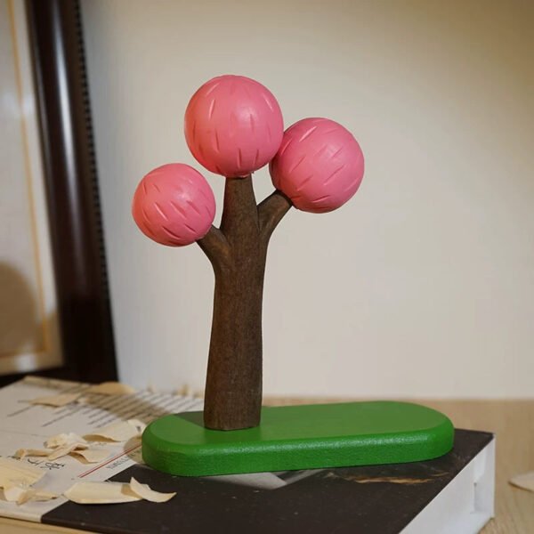 The Whimsical Forest: Hand-Carved Miniature Wooden Trees – Cherry Blossom Tree (Pink)