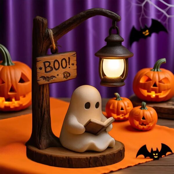 The Studious Spirit: "Reading Ghost" Night Light – Cute Halloween Desktop Decor