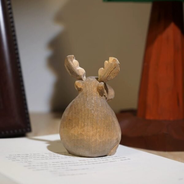 The Round Elk: Hand-Carved Chubby Wooden Figurine – Minimalist Desktop Companion