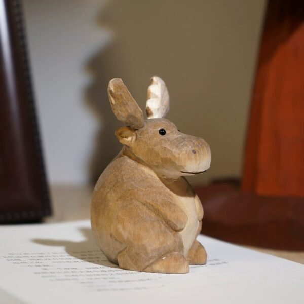 The Round Elk: Hand-Carved Chubby Wooden Figurine – Minimalist Desktop Companion