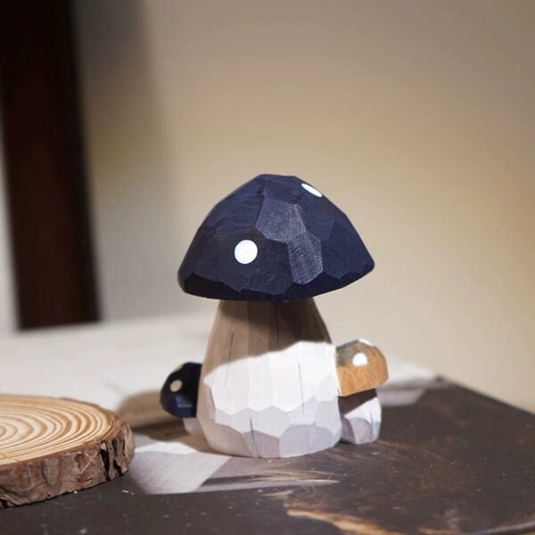 The Enchanted Fungi: Hand-Carved Wooden Mushroom Duo - Whimsical Forest Art for Creative Desks