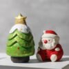 The Christmas Story: Hand-Carved Wooden Santa & Snowy Tree - Artisan Festive Desktop Decor