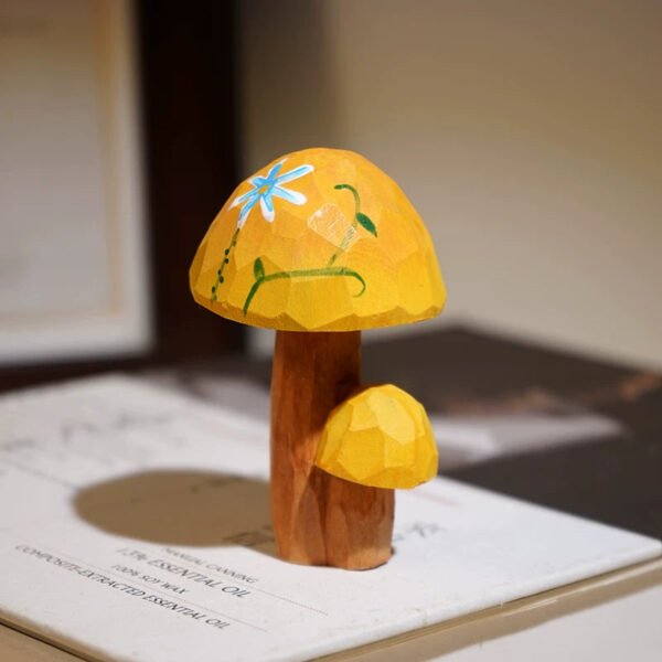 The Enchanted Fungi: Hand-Carved Wooden Mushroom Duo - Whimsical Forest Art for Creative Desks
