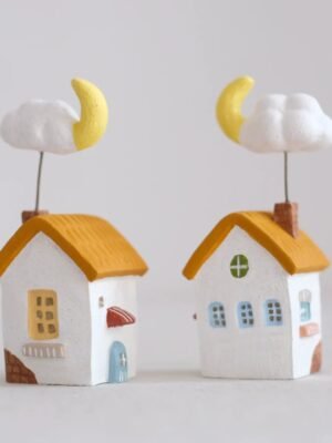 The Dreamer's Village: Hand-Sculpted Miniature Clay Cottages – The small house with clouds and moon