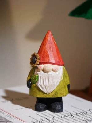 The Harvest Gnomes: Hand-Carved Wooden Forest Spirits – Red Hat Goblin (green clothes take green leaves)
