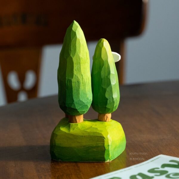 The Silent Forest Path: Hand-Carved Wooden Miniature with Stone Steps - Literary Zen Desktop Scenery