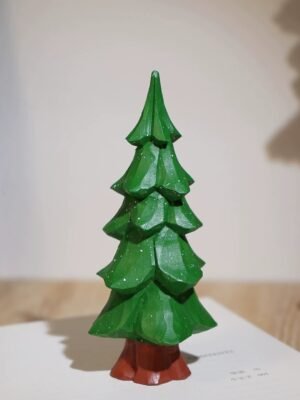 The Winter Evergreen: Hand-Carved Wooden Cedar Tree – Snowflake Pine