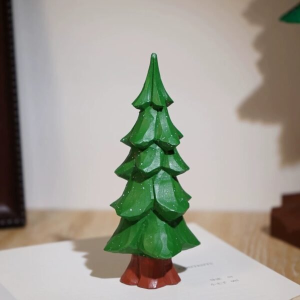 The Winter Evergreen: Hand-Carved Wooden Cedar Tree – Snowflake Pine