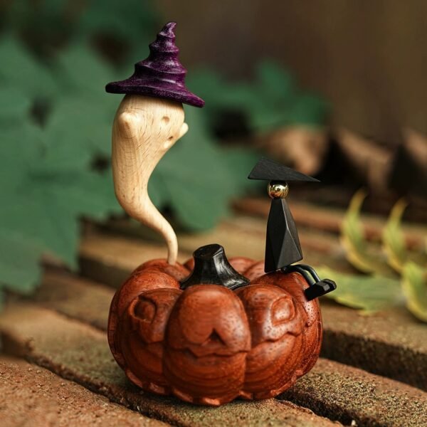 The Traveler’s Dream: Hand-Carved Pumpkin & Ghost Fantasy Sculpture - High-End Solid Wood Desktop Art