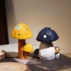 The Enchanted Fungi: Hand-Carved Wooden Mushroom Duo - Whimsical Forest Art for Creative Desks