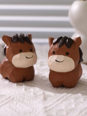 The Galloping Joy: Hand-Carved Wooden Pony Statue - Artisan Desktop Figurine & Thoughtful Gift