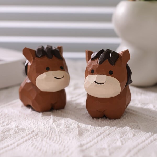 The Galloping Joy: Hand-Carved Wooden Pony Statue - Artisan Desktop Figurine & Thoughtful Gift