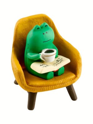 Charming Coffee-Sipping Frog Sculptures - Whimsical Desktop Decor for Book & Coffee Lovers