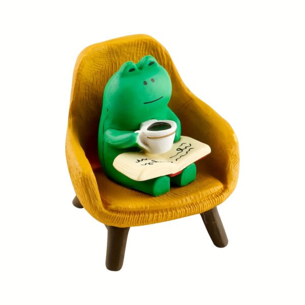 Charming Coffee-Sipping Frog Sculptures - Whimsical Desktop Decor for Book & Coffee Lovers