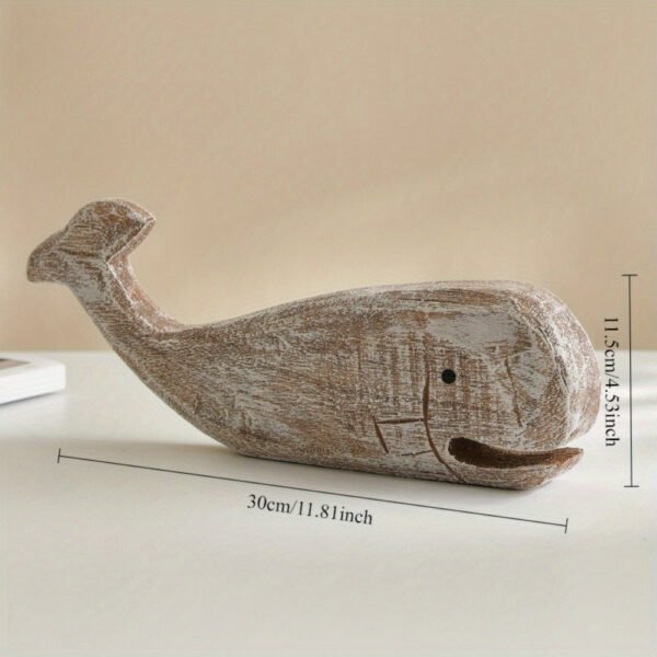 The Ocean’s Whisper: Hand-Carved Vintage Wooden Whale Sculpture - Elegant Seaside Decor for Bookshelves & TV Cabinets