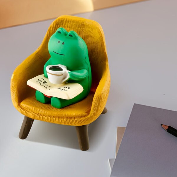 Charming Coffee-Sipping Frog Sculptures - Whimsical Desktop Decor for Book & Coffee Lovers